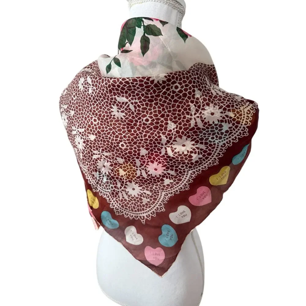 Conversation Heart Silk Scarf Granny Lace Print